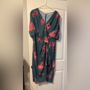 eShakti Wayward Fancies Asymmetrical Teal and Pink Floral Dress